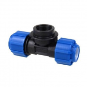 Тройник с переходом на внутреннюю резьбу Политэк - 50 x 3/4" (винтовой, для труб ПНД)