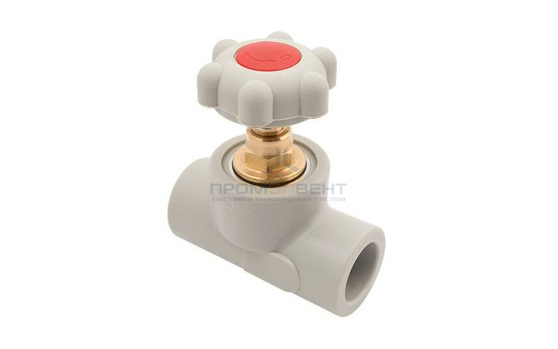 Кран вентильный FV-Plast - 25 (для полипропиленовых труб под пайку, цвет серый, ручка барашек)