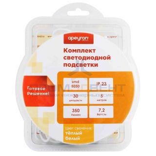 10-41 Комплект светодиодной ленты 12В с аксессуарами (блок, коннектор), smd 5050, 30 д/м, IP20, 5м, теплый белый